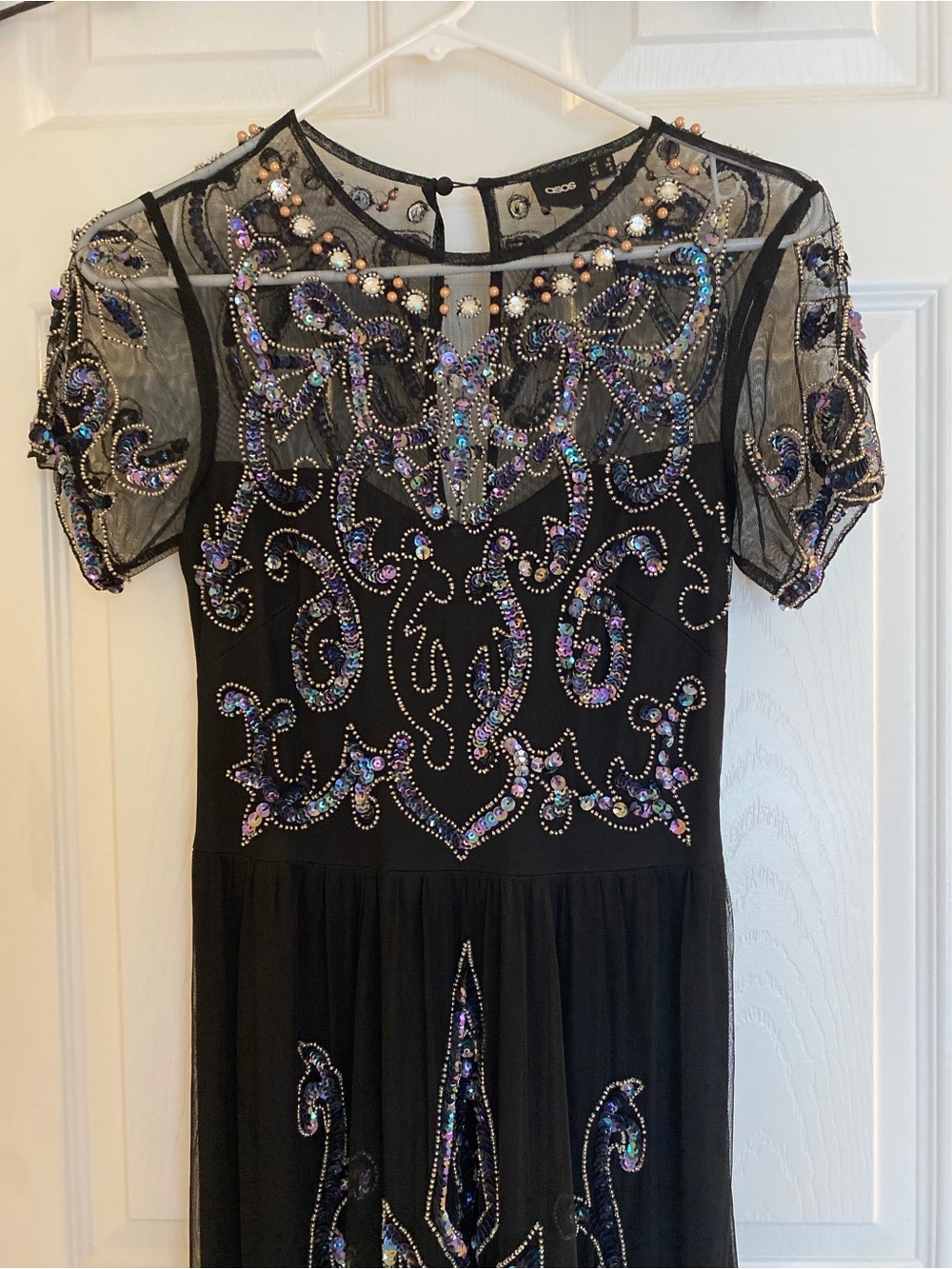 Black Beaded Mesh Evening Dress